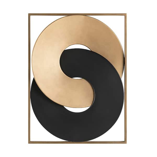 1-Pack 25.25 in. x 18.875 in. Gold/Black Intersecting Rings Mid-Century Modern Metal Work Wall Art