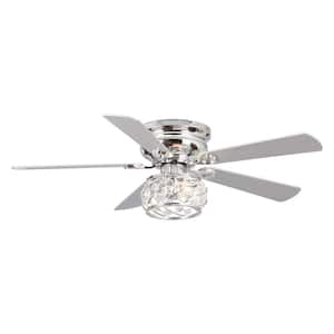 48 in. Modern Chrome 2-Light Crystal Flush Mount Ceiling Fan with Remote Control and Light Kit