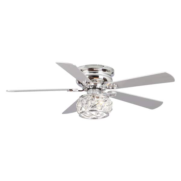 Parrot Uncle 48 in. Modern Chrome 2-Light Crystal Flush Mount Ceiling Fan with Remote Control and Light Kit