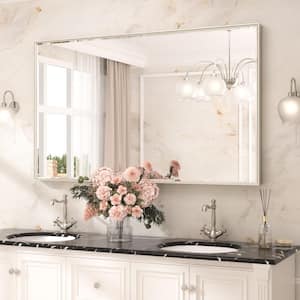 60 in. W x 36 in. H Rectangular Brushed Nickel Mirrors for Bathroom Wall Beveled Mirror Bathroom Vanity Mirror Over Sink