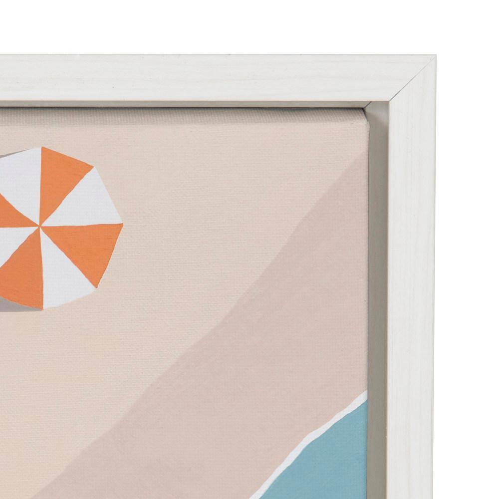 Beachside Umbrellas Coastal Canvas Art in White Frame