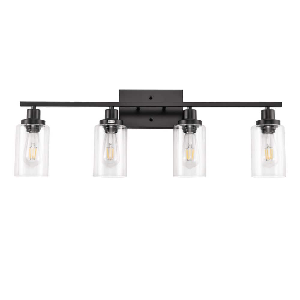 32 in. 4-Light Industrial Matte Black Vanity Light Fixture for Vanity Powder Room Dressing Room with Clear Glass Shade price history on PriceWatchPro
