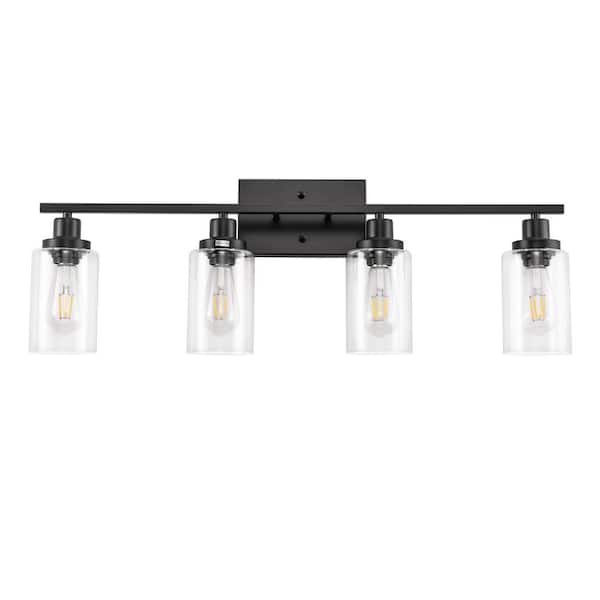 Emeritpro 32 in. 4-Light Industrial Matte Black Vanity Light Fixture for Vanity Powder Room Dressing Room with Clear Glass Shade