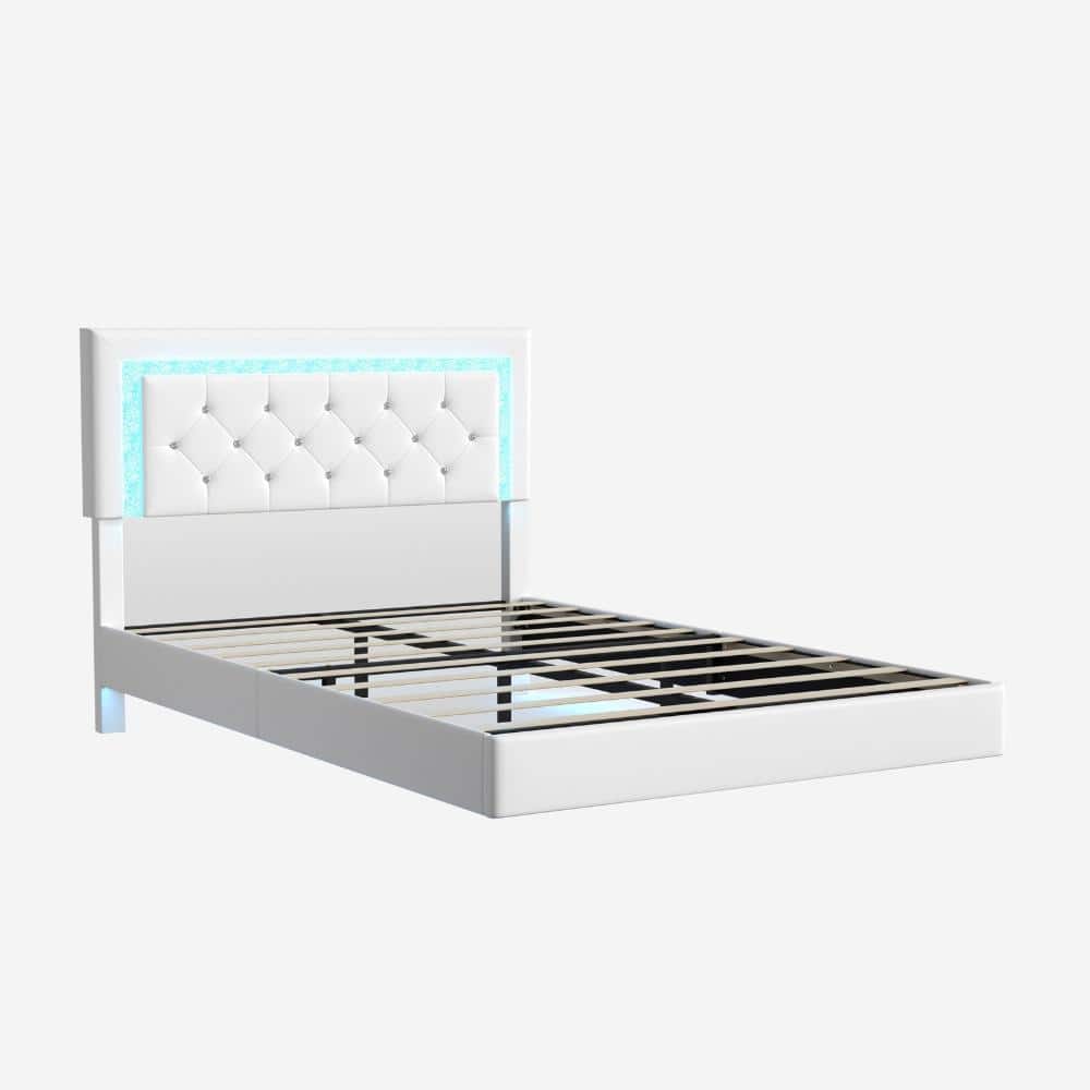 Beige Metal Frame Full Platform Bed with LED Lights, Diamond Tufted Headboard, No Box Spring Required price history on PriceWatchPro