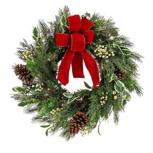 22 in. HGTV Home Collection Pre-Lit Holly and Berry Artificial Christmas Wreath