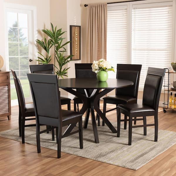 Baxton Studio Jeane 7 Piece Dark Brown and Espresso Brown Dining