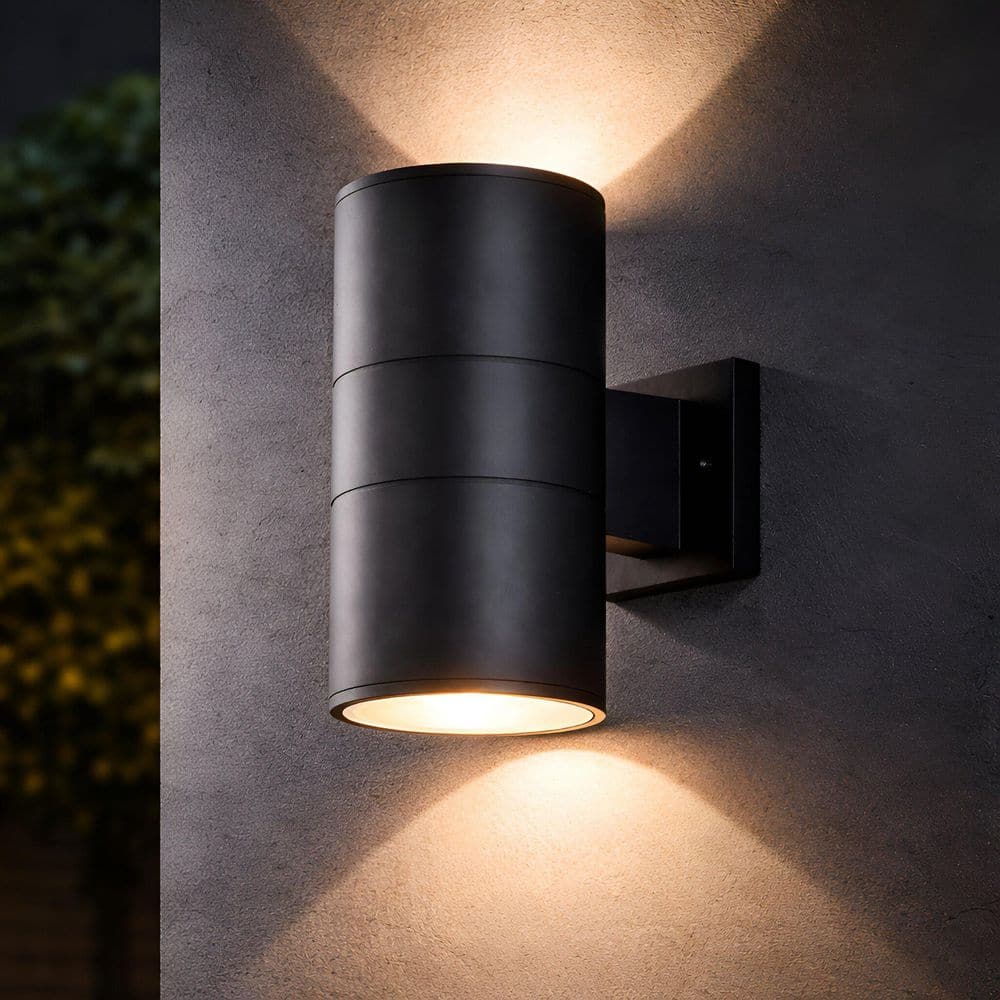C Cattleya 2-Light Matte Black Cylinder Outdoor Wall Lantern