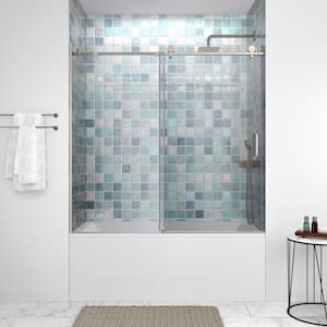 Cavone 60 in. W x 58 in. H Sliding Bathtub Door, CrystalTech Treated 5/16 in. Tempered Clear Glass, Chrome Hardware