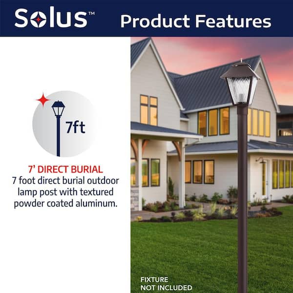7 ft. Bronze Outdoor Direct Burial Aluminum Lamp Post fits Most Standard 3 in. Post Top Fixtures Includes Inlet Hole 7 ft. Bronze Outdoor Direct Burial Aluminum Lamp Post fits Most Standard 3 in. Post Top Fixtures Includes Inlet Hole
