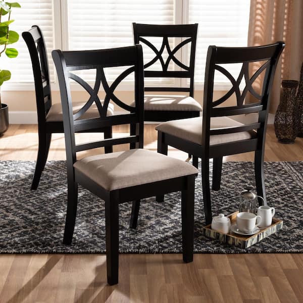 Clarke Sand and Espresso Brown Fabric Dining Chair (Set of 4)