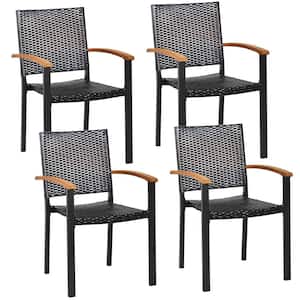4PCS Stackable Patio Wicker Dining Chair Rattan Armchair Outdoor Yard