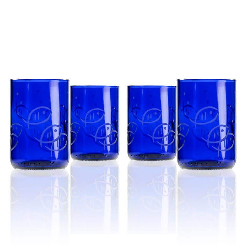Rolf Glass Blue Fish 14 oz. Repurposed Blue Tumbler Glasses - Set of 4  306353-S/4 - The Home Depot