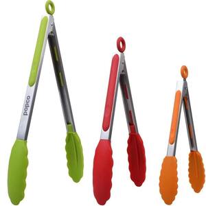 3-Piece Heavy-Duty Stainless-Steel Kitchen Tongs, Multicolor