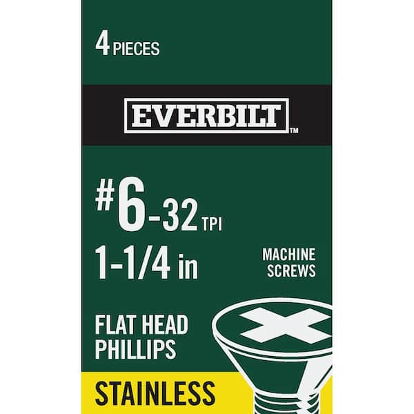 Everbilt #6-32 x 1-1/4 in. Stainless Steel Phillips Flat Head Machine Screw (4-Pack)