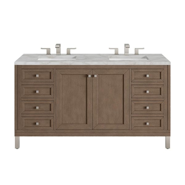 James Martin Vanities Chicago 60.0 in. W x 23.5 in. D x 33.8 in. H Bathroom Vanity in Whitewashed Walnut with Victorian Silver Top