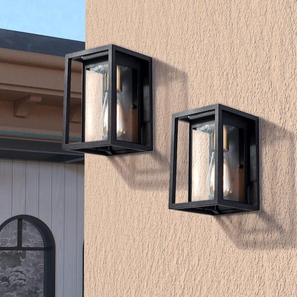 Maxax Montpelier 9.52 in. H Black Hardwired Outdoor Wall Lantern Sconces with Dusk to Dawn (Set of 2)