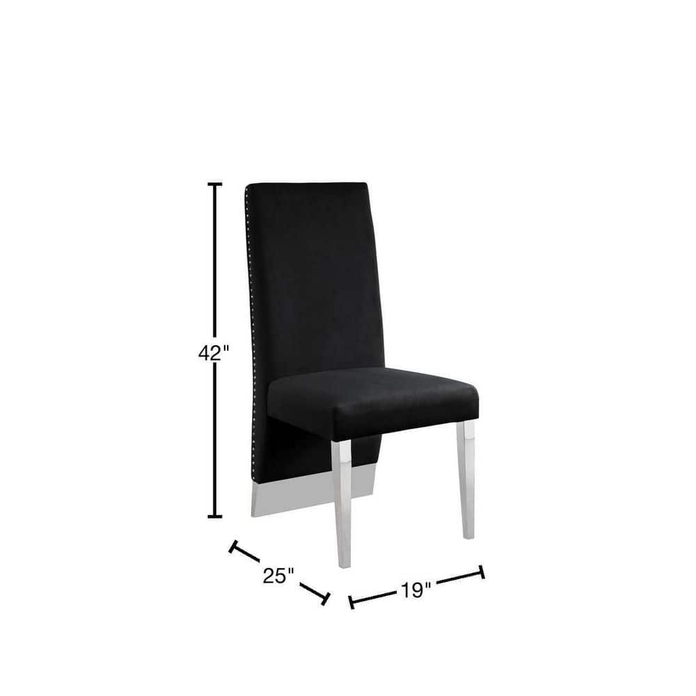 Black Velvet Tufted Side Chairs with Chrome Legs, Set of 2