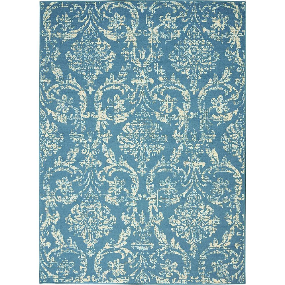 Blue Polypropylene 4 ft. x 6 ft. Geometric Indoor Area Rug