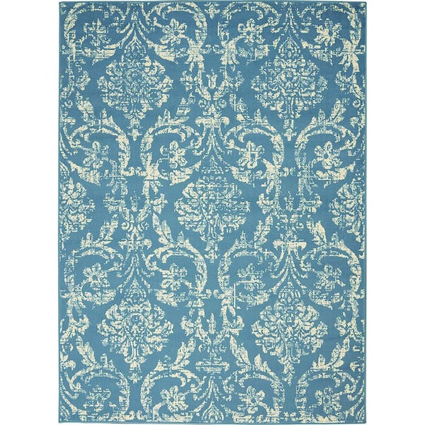 Unbranded Blue Polypropylene 4 ft. x 6 ft. Geometric Indoor Area Rug