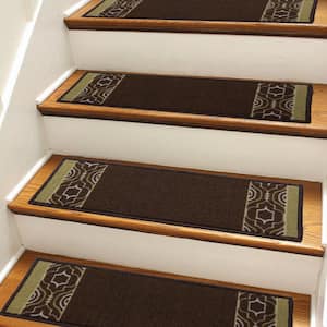 Trellis Border Custom Size Stair Treads Brown 8 in. x 32 in. Indoor Carpet Stair Tread Cover Slip Resistant (Set of 13)