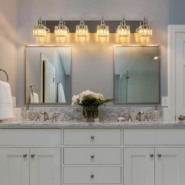Orillia 43.31 in. 6-Light Modern Chrome Bathroom Vanity Light with Crystal Shades