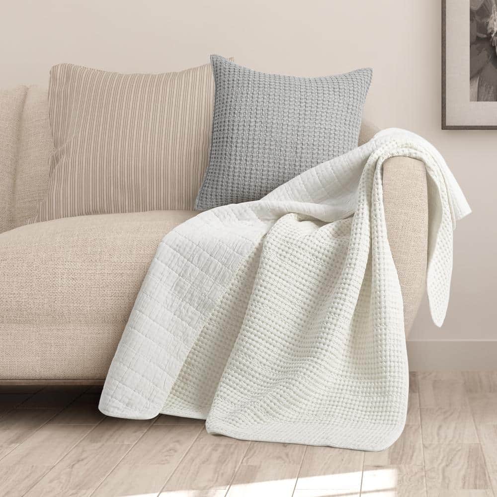LEVTEX HOME Mills Waffle Cream Quilted Cotton Throw Blanket L20633QT