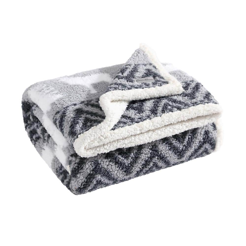 Gray and White Reversible Sherpa Fleece Throw Blanket