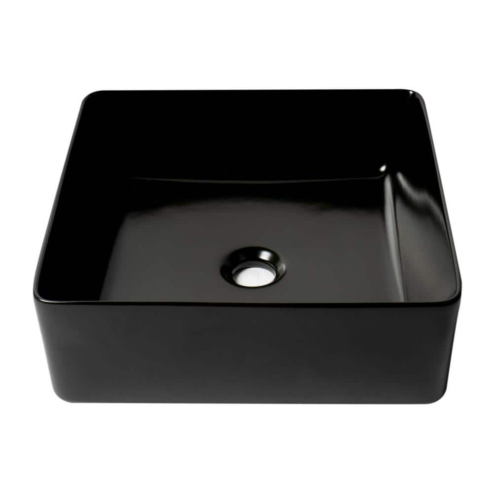 Black Matte Square Ceramic Bathroom Sink 15.13"