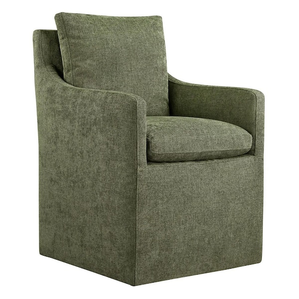 Halcyra No Assembly Green Fabric Upholstered Dining Chair with Casters Modern Accent Armchair for Diningroom Livingroom