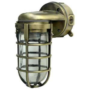 Industrial 1-Light Antique Brass Outdoor Weather Tight Flushmount Wall Light Fixture