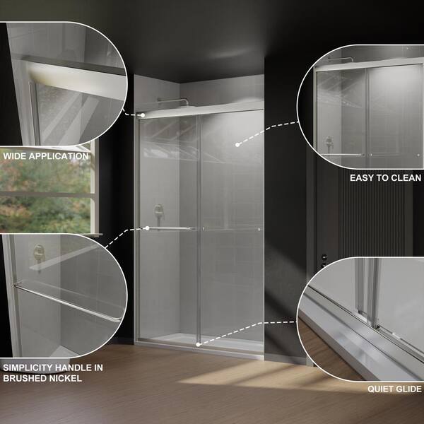 CASAINC 48 in. W x 72 in. H Framed Sliding Shower Door in Brushed Nickel with Tempered Glass