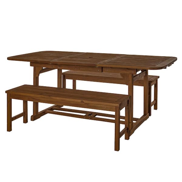 Dark Brown 3-Piece Acacia Wood Outdoor Patio Dining Set