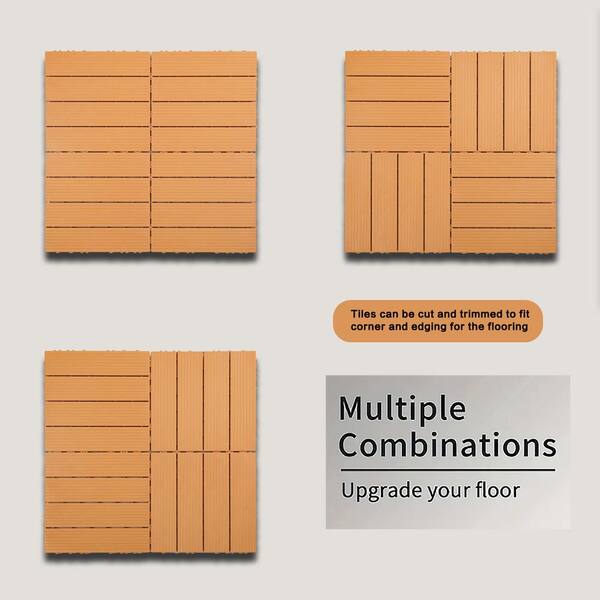 cadeninc 12 in. x 12 in. Burly Wood Square Plastic Interlocking Deck Tiles (44-Pack)
