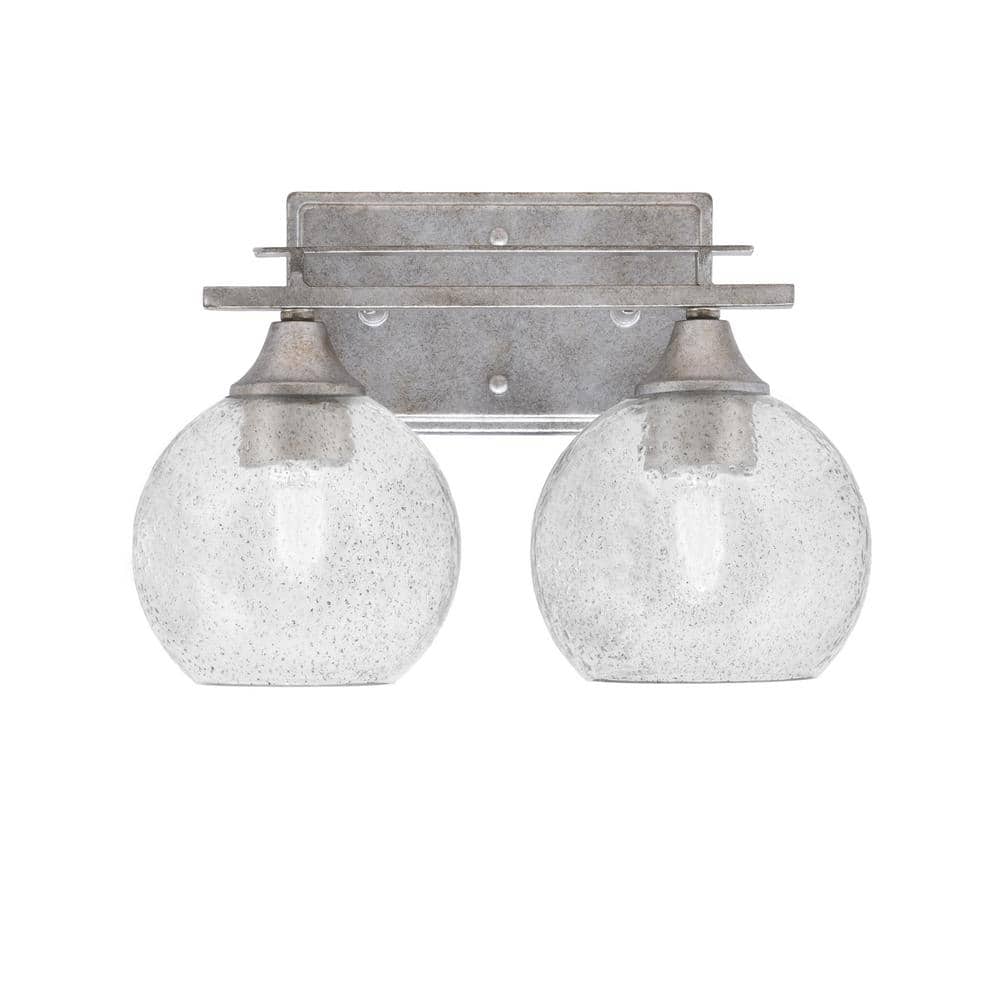 Ontario 13 in. 2-Light Vanity Light Aged Silver 5 Smoke Bubble Glass Shade
