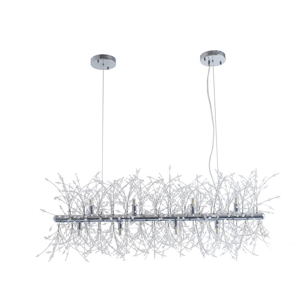 36.6 in. 12-Light Modern Silver Iron Crystal Multi-Particle Chandelier Ceiling Light Dimmable