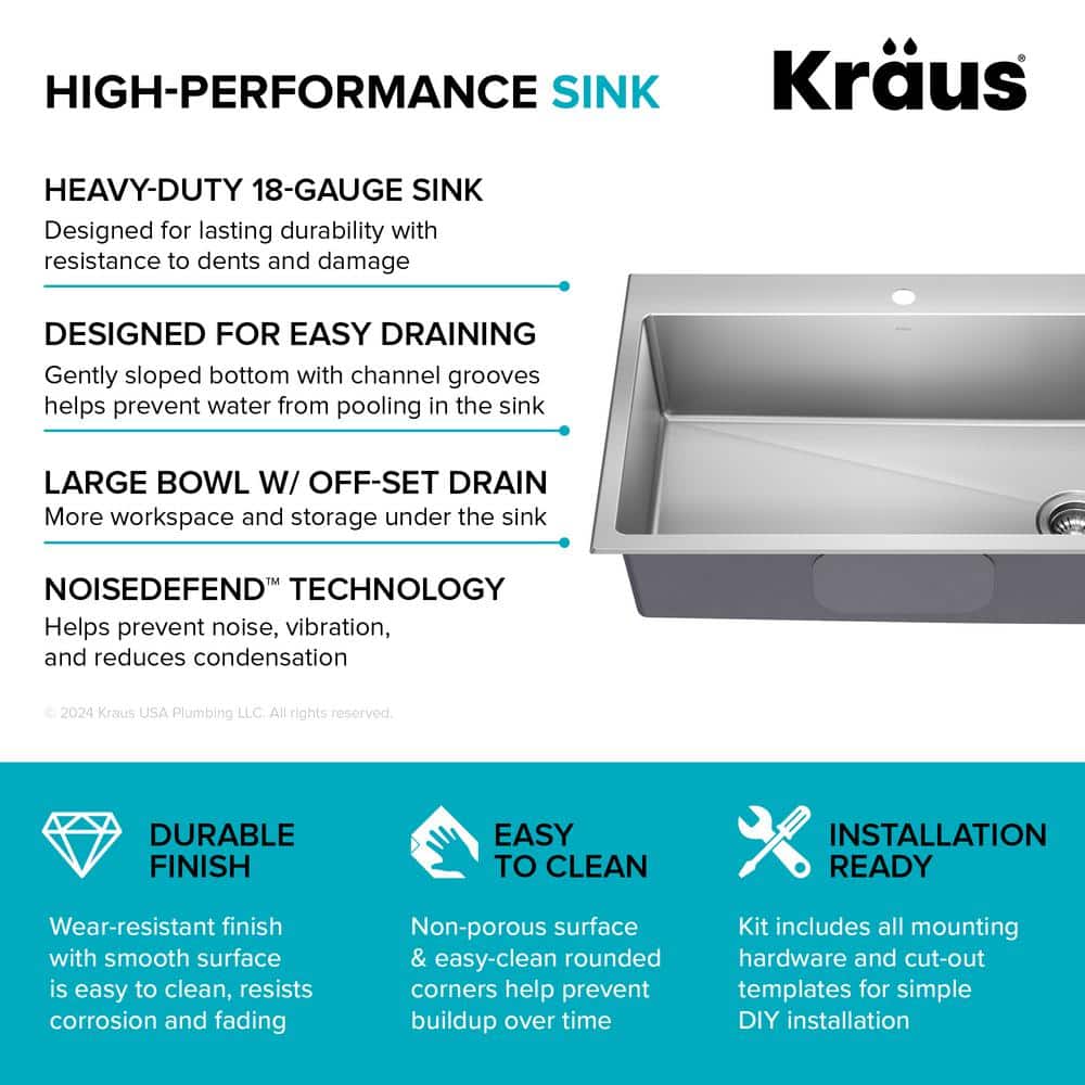 Fairlane 33-Inch Stainless Steel Drop-In Single Bowl Kitchen Sink