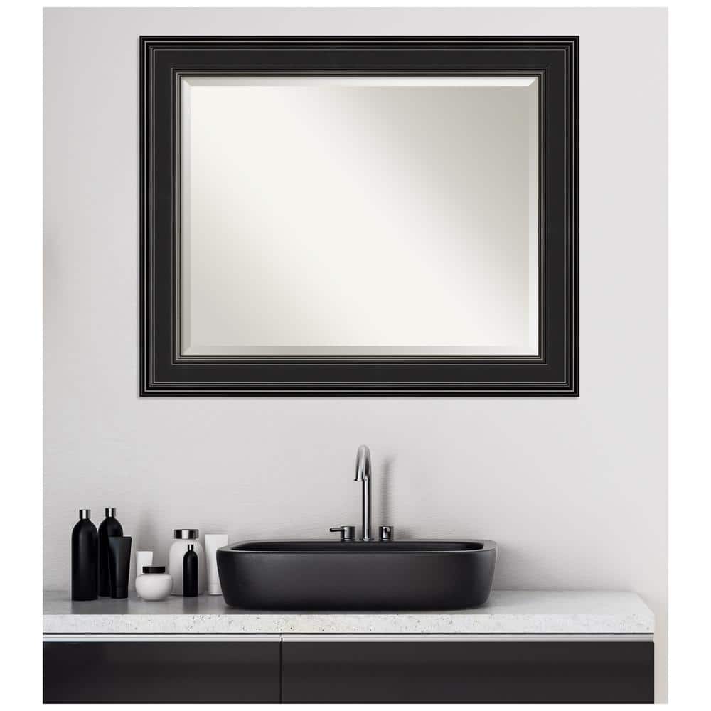 Ridge Black Rectangular Polystyrene Framed Bathroom Vanity Mirror 34x28