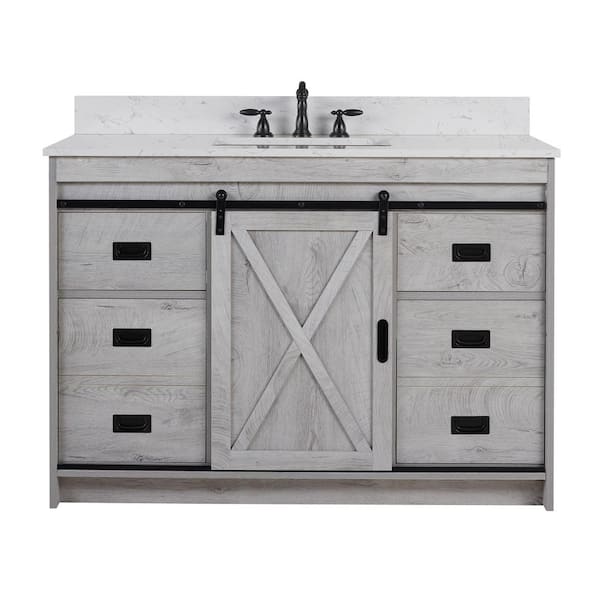 Rafter 48 in. W x 22 in. D Bath Vanity in White Wash with Engineered Stone Vanity Top in Carrara White with White Sink