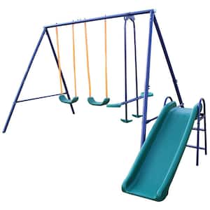 124 in. L x 74 in. W x 73 in. H 4-in-1 Metal Outdoor Playground Equipment Kids Swing 1 Glide 1 Slide Playset (Set-2)