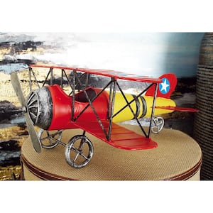 12 in. x 6 in. Metal Red Airplane Wall Decor