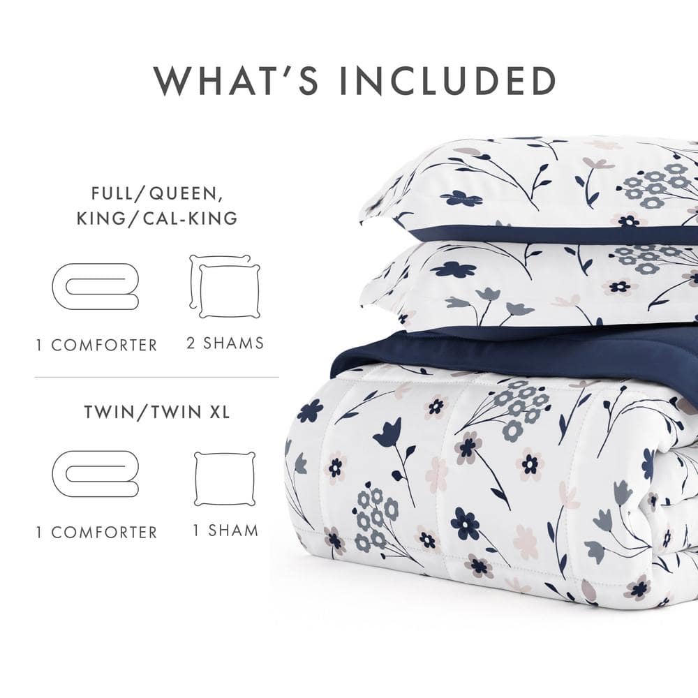 King Navy and White Reversible Down Alternative Comforter Set