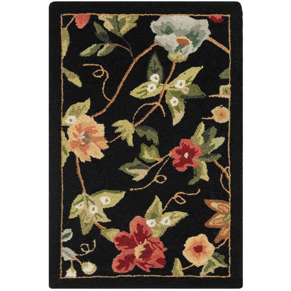 Chelsea Black Floral Hand-Hooked Wool Area Rug