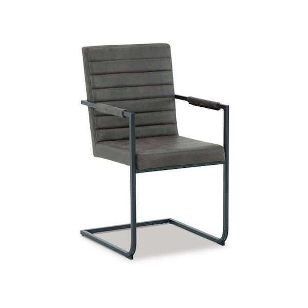 Benjara Gray and Black Vegan Faux Leather C Shape Cantilever Dining Chair (Set of 2)