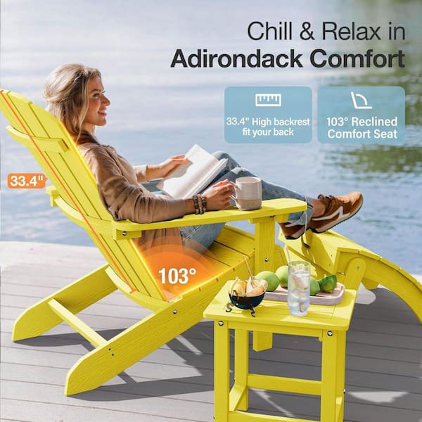 Classic Yellow Plastic Outdoor Patio Adirondack Chair (Set of 4)