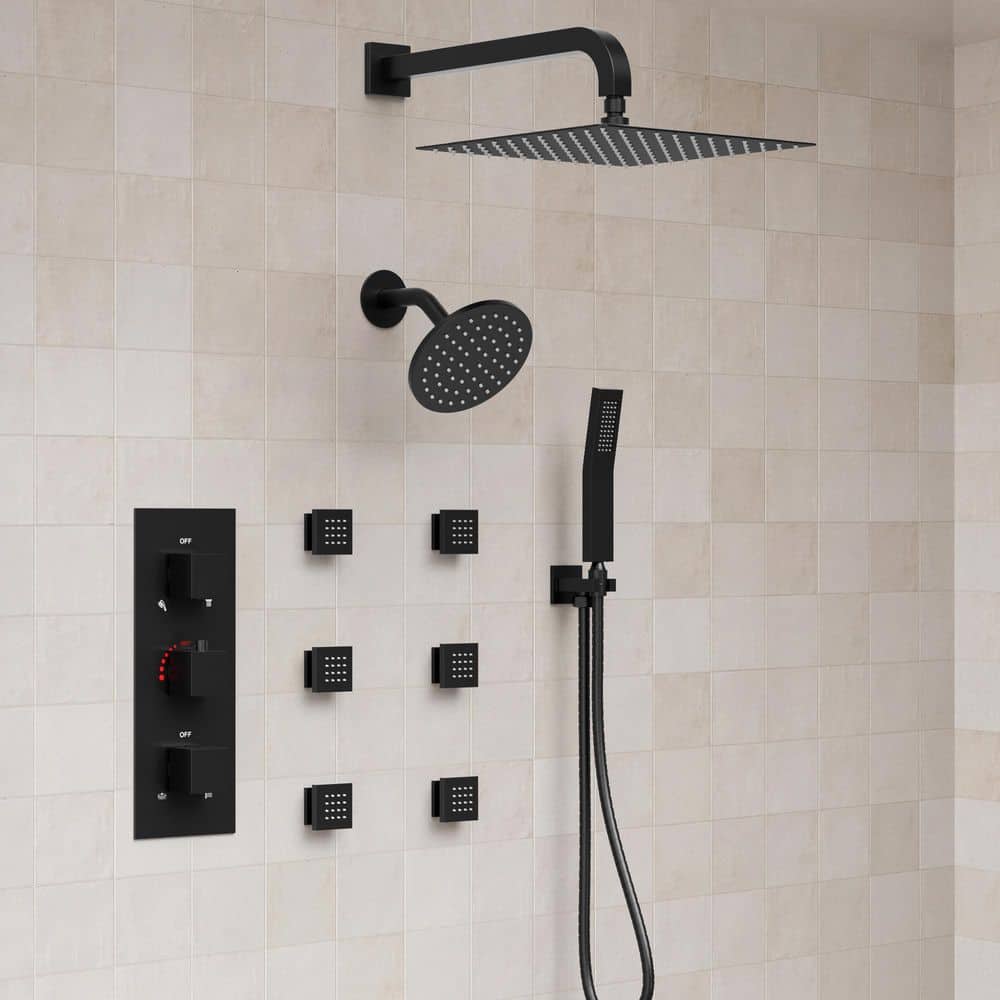 YAWWALK Thermostatic Triple Handles 8-Spray Dual Shower Head