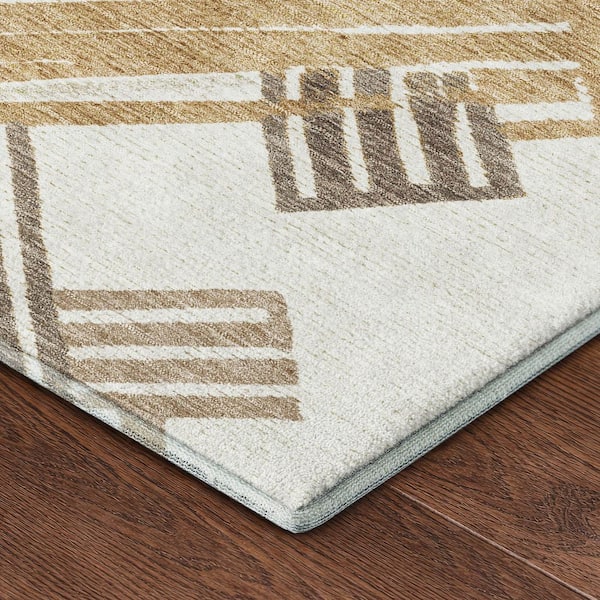 Mayfield Premium Machine Washable Abstract AMF2452 Ivory 8 ft. x 10 ft. Area Rug