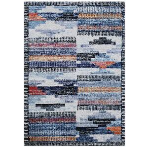 Sedona Larkin Blue/Black/White 5 ft. 3 in. x 7 ft. 6 in. Stripe Polyester Area Rug