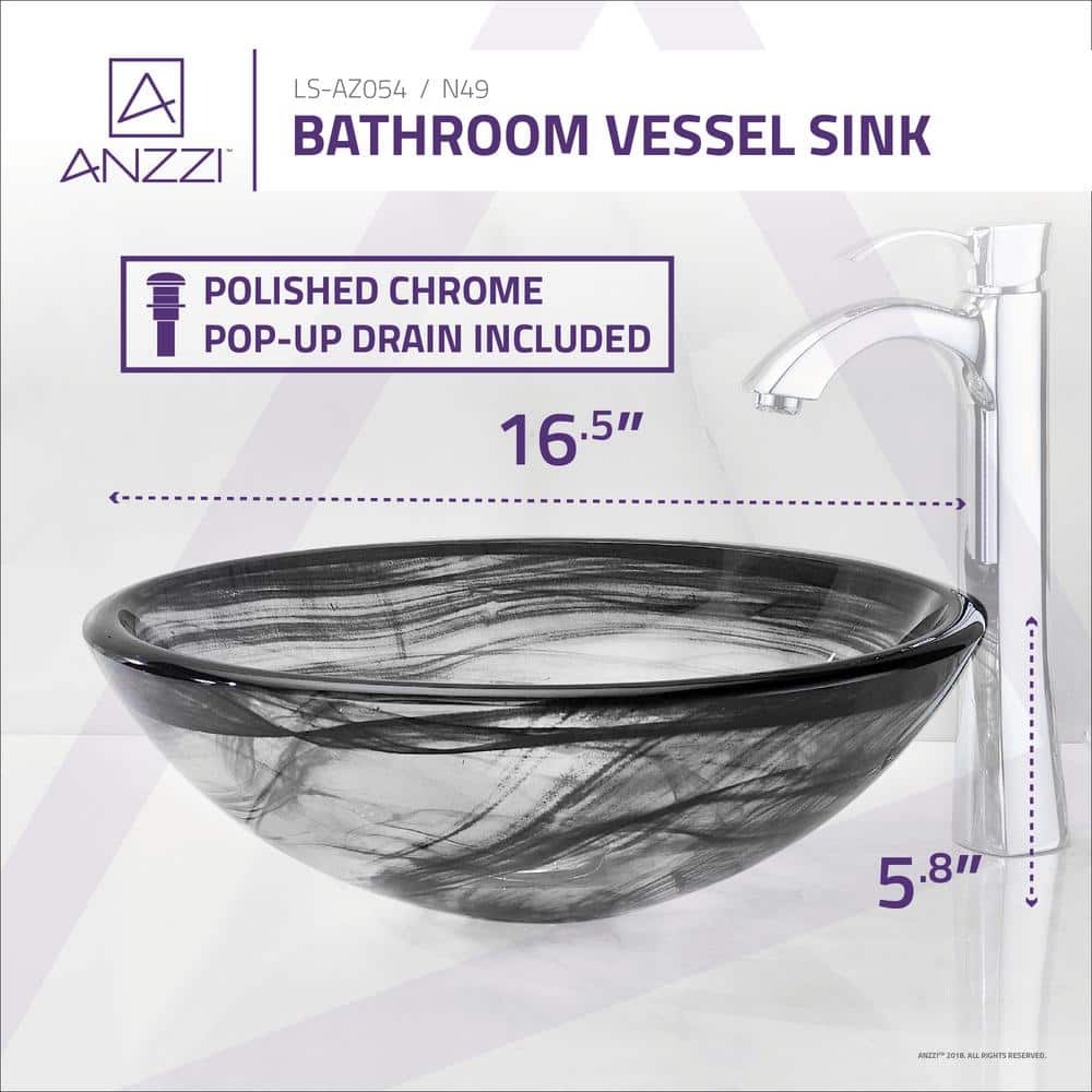 Verabue 16.5'' Clear and Gray Glass Round Vessel Sink