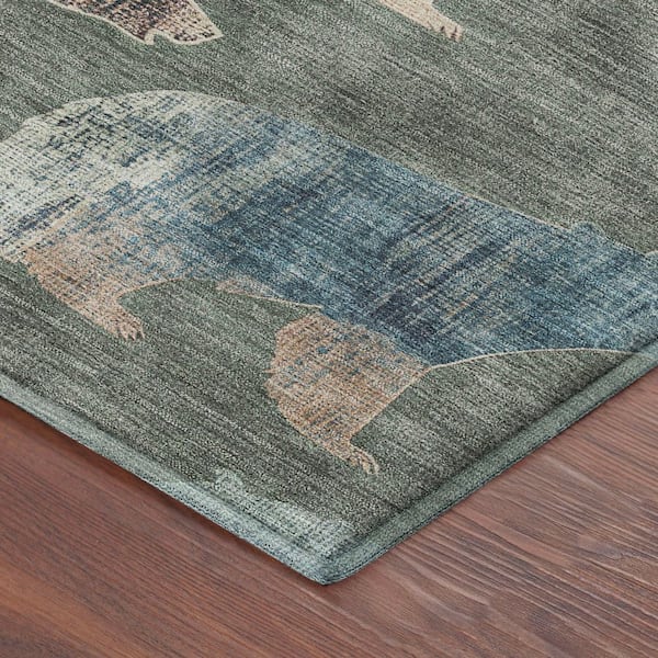 Mayfield Premium Machine Washable Abstract AMF2338 Green 2 ft. x 3 ft. Accent Rug