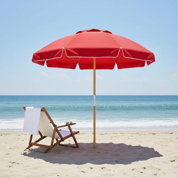 commercial heavy duty patio umbrellas 7.5 ft Heavy Duty High Wind Patio Umbrella: Commercial Grade, Ash Wood  Pole, Air Vent, UPF 50+ Windproof Red Market HAHD2832